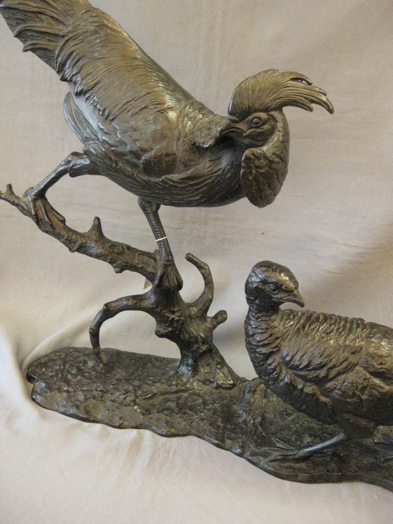 Large bronze animalier sculpture of two pheasants signed: Buschelberger-1920's 1