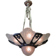 Large French Art Deco Frosted Glass Chandelier Signed Gilles, 1925 6