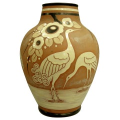 Catteau Boch Freres Enameled Vase with Cranes, circa 1939 12