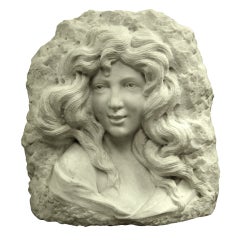 Hand carved marble bas relief sculpture of a woman circa 1900