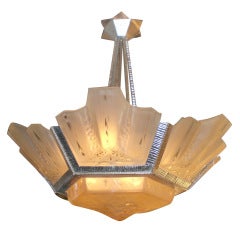 Peach Tinted Muller Frères Luneville Signed Art Deco Chandelier 12
