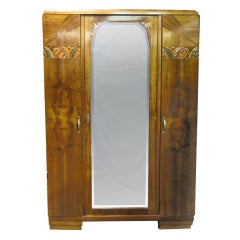 French Art Deco hand carved polychrome walnut armoire circa 1920