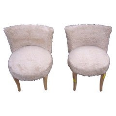 Pair of French Faux Fur Upholstered Slipper Chairs, circa 1940 2