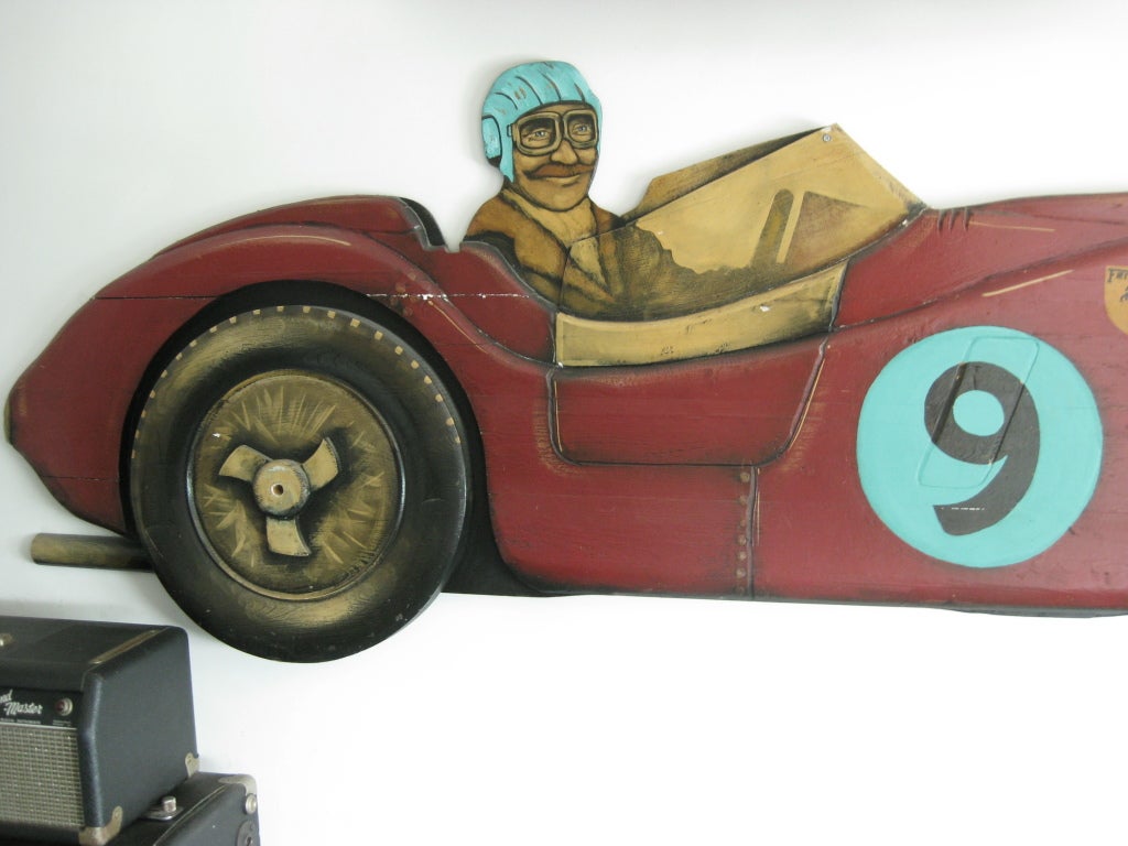 Italian Carved and Painted Wood Wall Sculpture of a Ferrari Testarossa