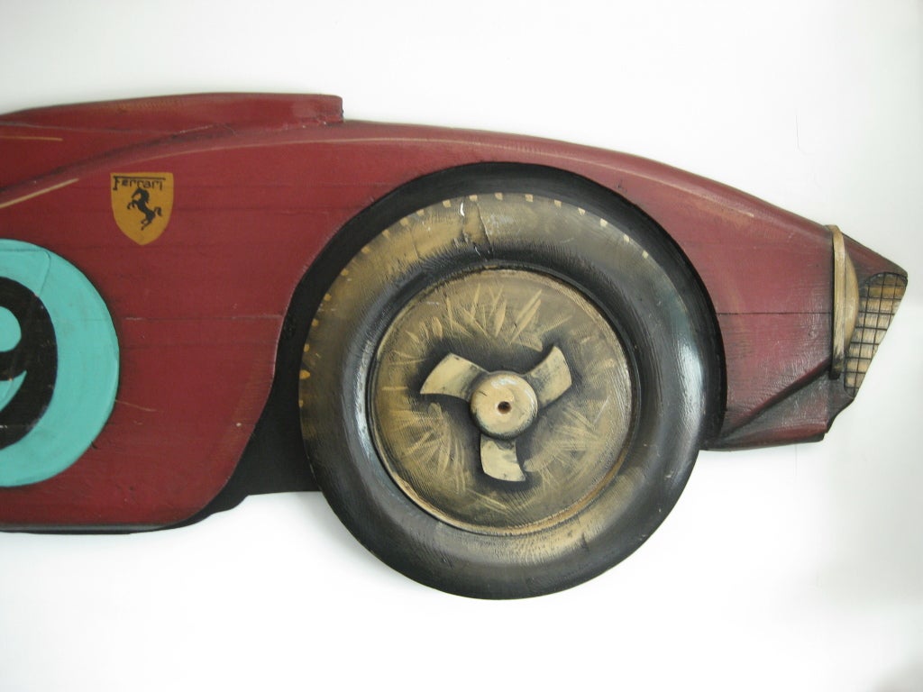 Carved and Painted Wood Wall Sculpture of a Ferrari Testarossa In Good Condition In New York City, NY