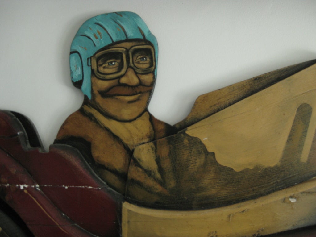 20th Century Carved and Painted Wood Wall Sculpture of a Ferrari Testarossa