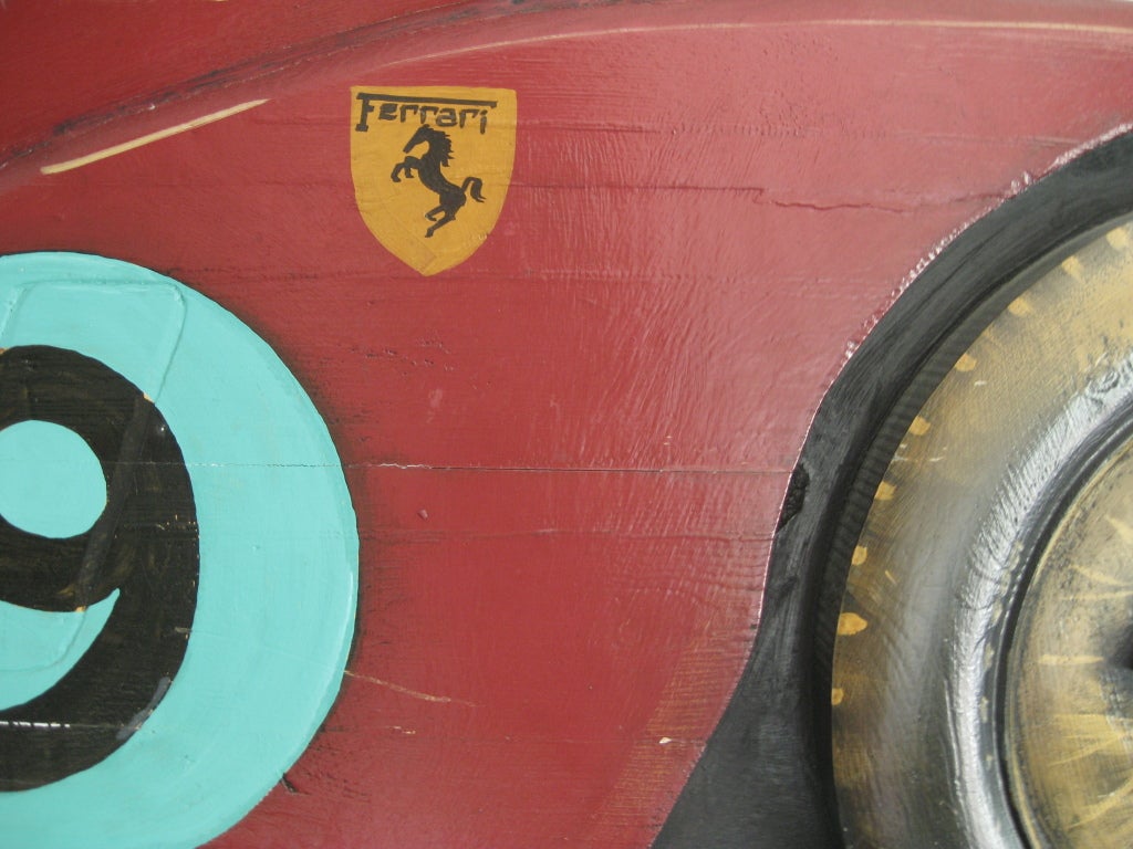 Carved and Painted Wood Wall Sculpture of a Ferrari Testarossa 1