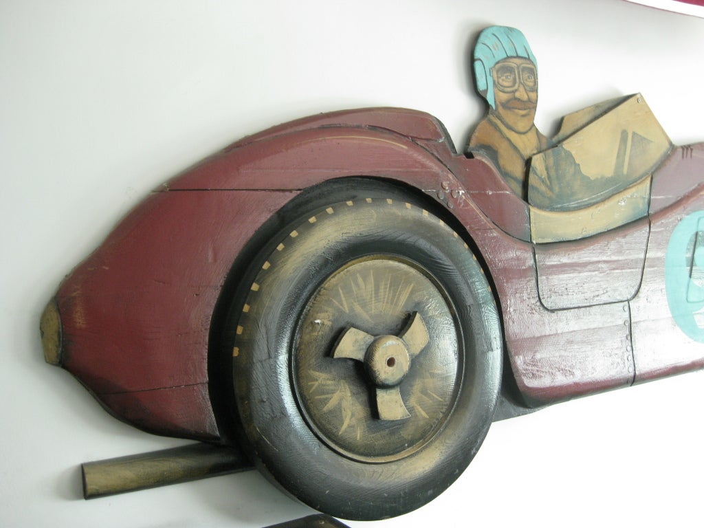 Carved and Painted Wood Wall Sculpture of a Ferrari Testarossa 2