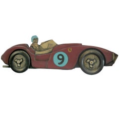 Vintage Carved and Painted Wood Wall Sculpture of a Ferrari Testarossa