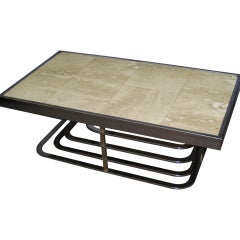 French Modernist coffee table- chromium plated iron and marble