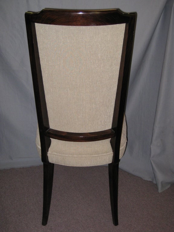 Six French Deco Dark Walnut Refinished Tall Back Dining Chairs In Good Condition In New York City, NY