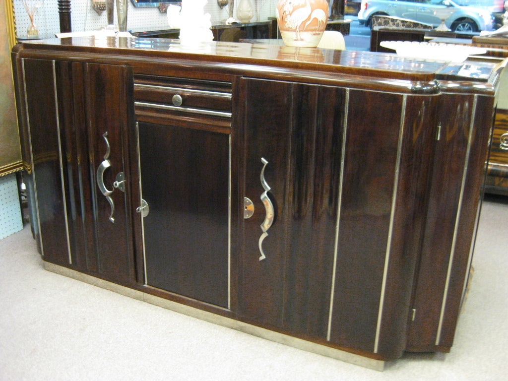 Fabulous French Art Deco walnut cabinet  on nickeled plinth 1925