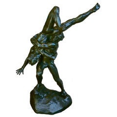 Très grand bronze original Groupe de Lutteurs de Jef Lambeaux