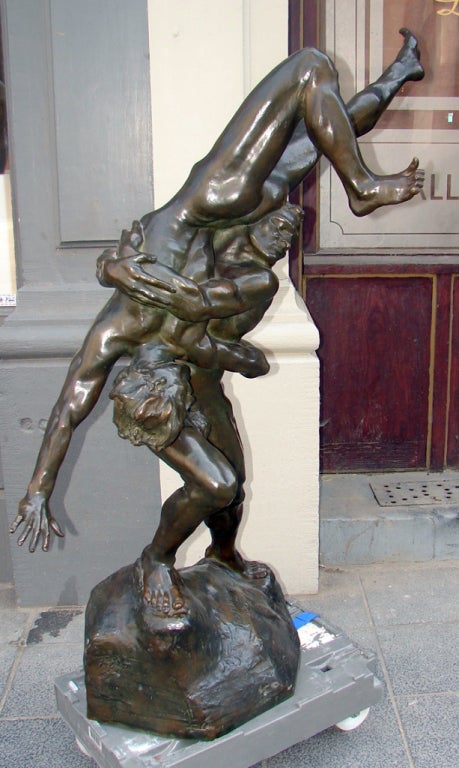 Belge Très grand groupe de Lutteurs d'origine en bronze de Jef Lambeaux