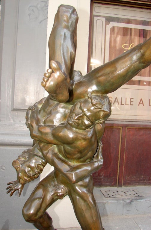 20th Century Very Large original bronze Groupe de Lutteurs by Jef Lambeaux