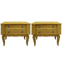 Pair of French 40's two drawer night tables with nickeled mounts