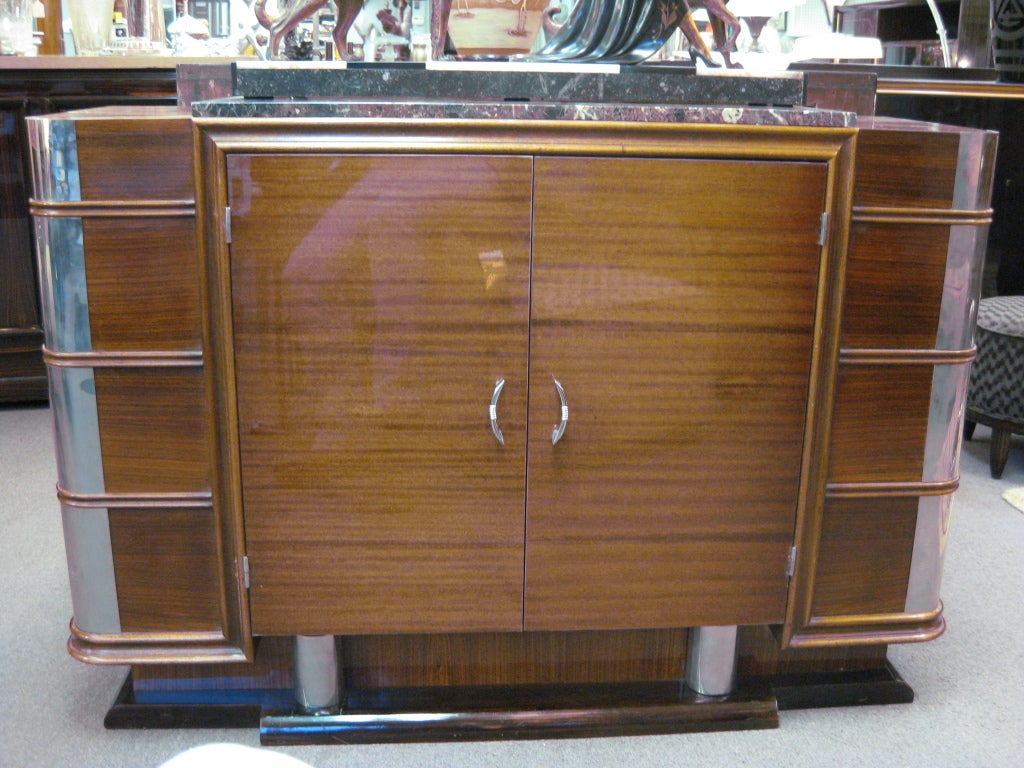 French Art Deco Nickel Mounted Ribbon Stripe Mahogany Cabinet 4