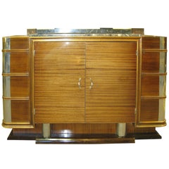 French Art Deco Nickel Mounted Ribbon Stripe Mahogany Cabinet