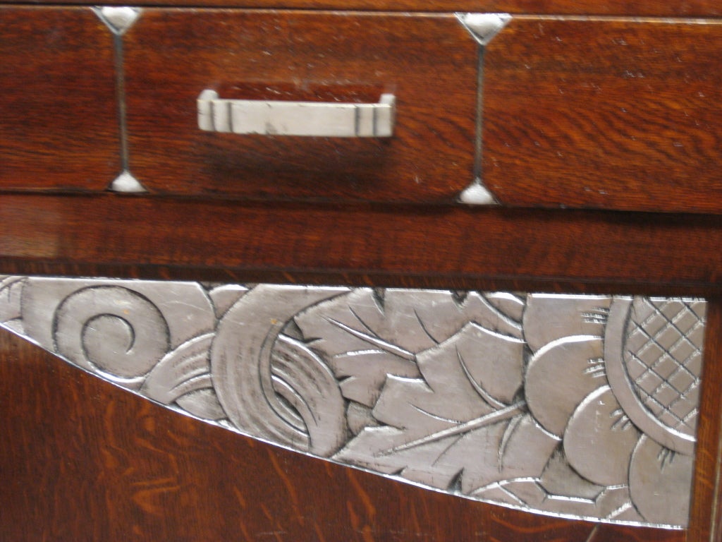 French Art Deco hand carved silver leaf cabinet with marble top 1