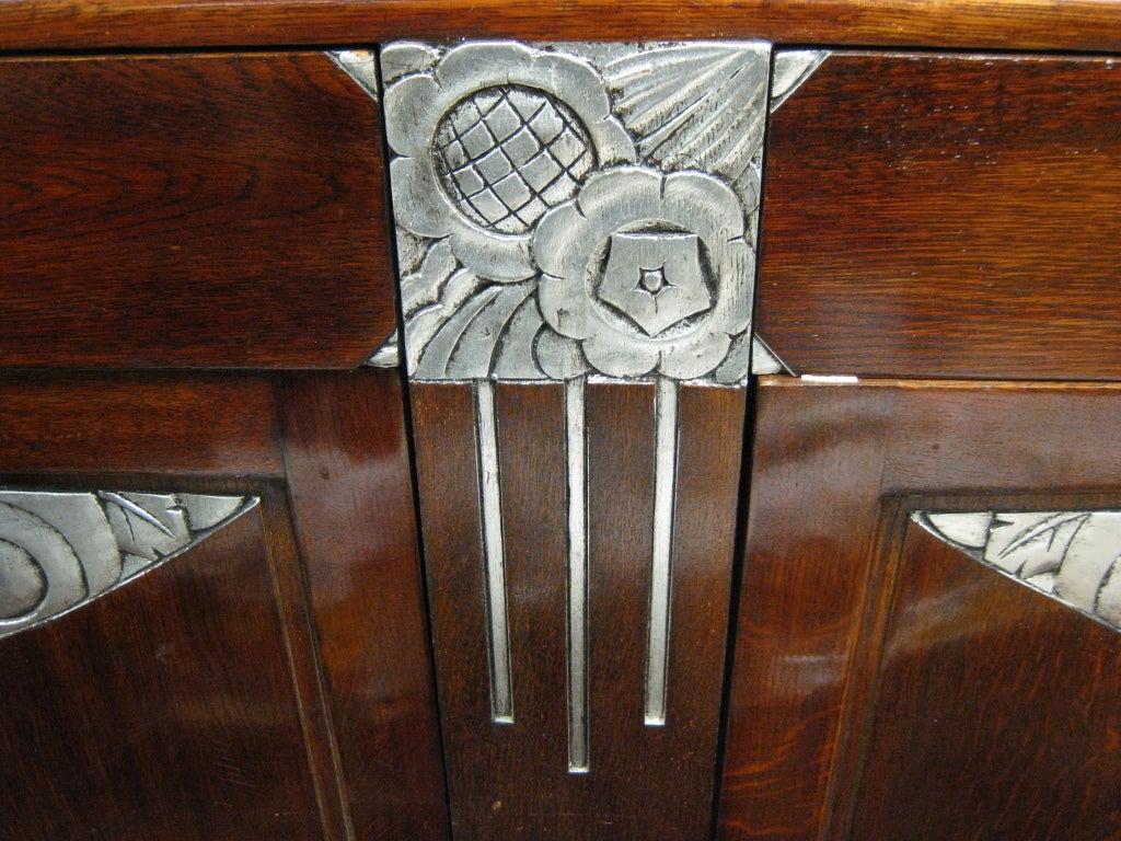 French Art Deco hand carved silver leaf cabinet with marble top 2