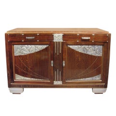 French Art Deco hand carved silver leaf cabinet with marble top
