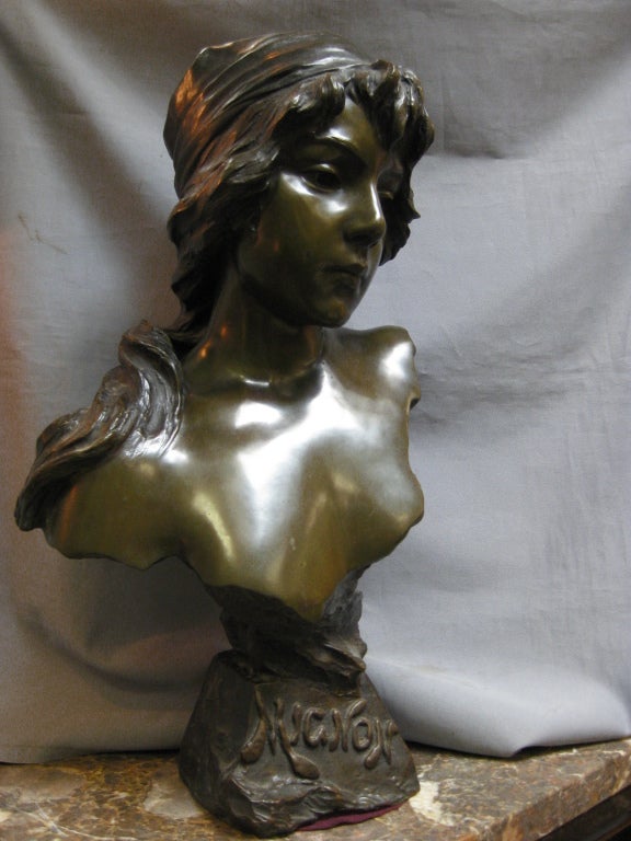 French 19th Century Large Bronze Bust of a Woman by E. Villanis
