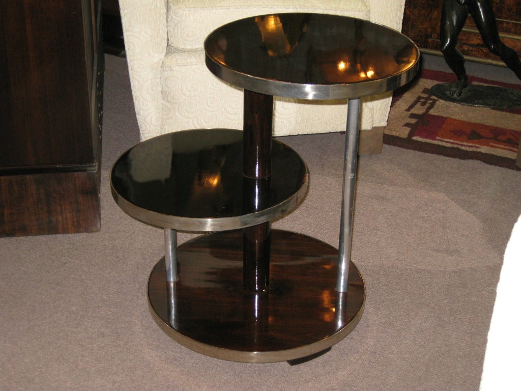 French Art Deco multi -leveled occasional table with nickel trim