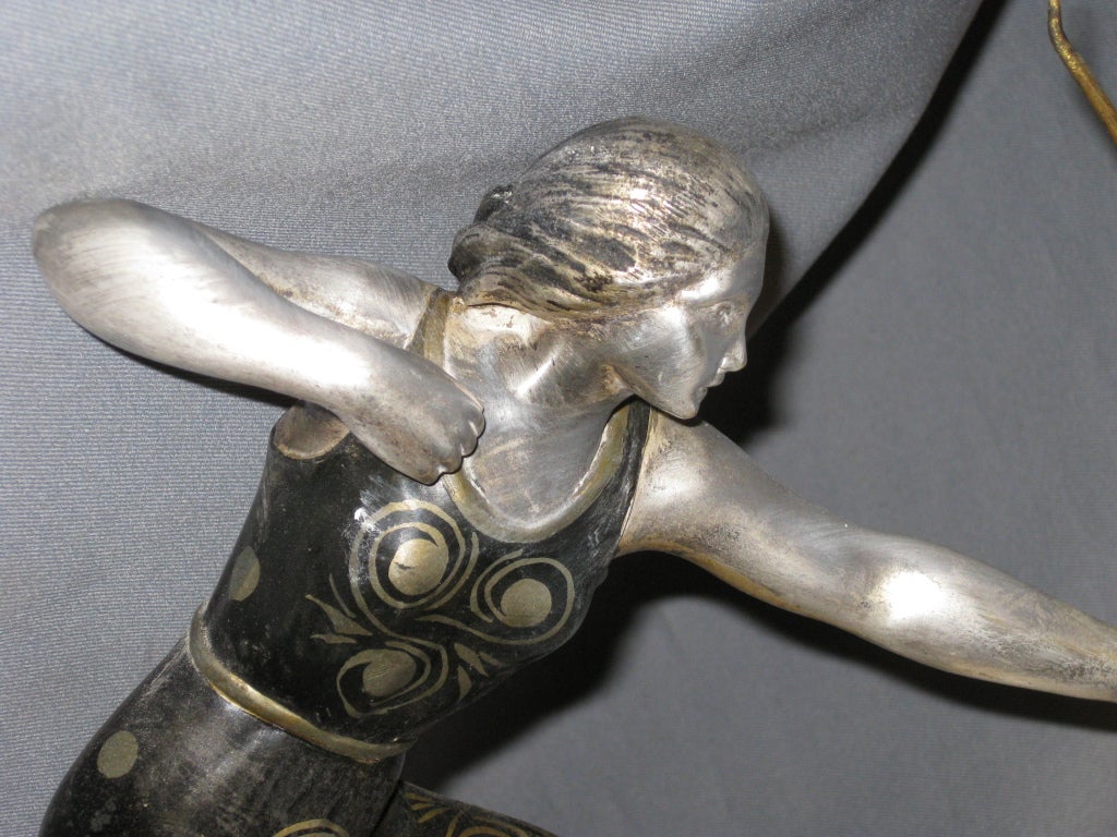 Bronze French Art Deco Sculpture of an Archer on Inlaid Onyx and Marble Base