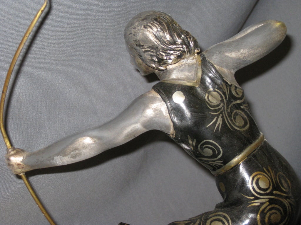French Art Deco Sculpture of an Archer on Inlaid Onyx and Marble Base 2
