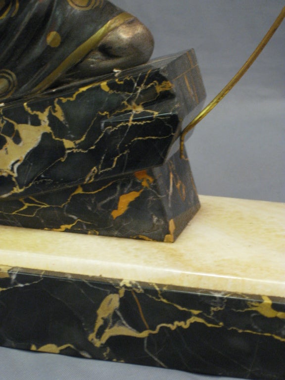 French Art Deco Sculpture of an Archer on Inlaid Onyx and Marble Base 4