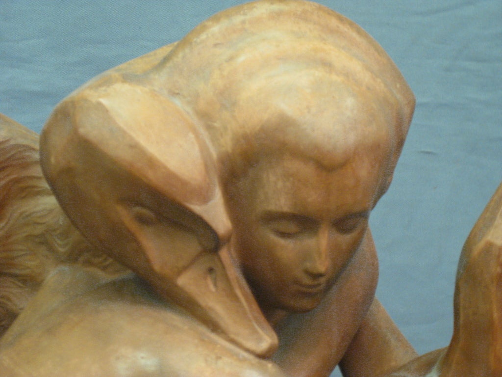French Art Deco Terracotta Sculpture of Leda and the Swan by Beauvais