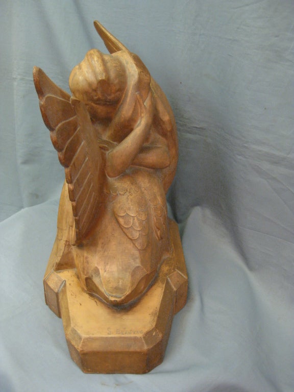 Art Deco Terracotta Sculpture of Leda and the Swan by Beauvais In Good Condition In New York City, NY