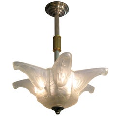 Frosted French Star Shaped Chandelier Attributed to Des Hanots