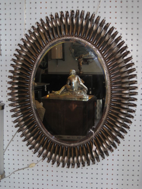 French Mid century two tone oval soleil mirror - horizontal or vertical