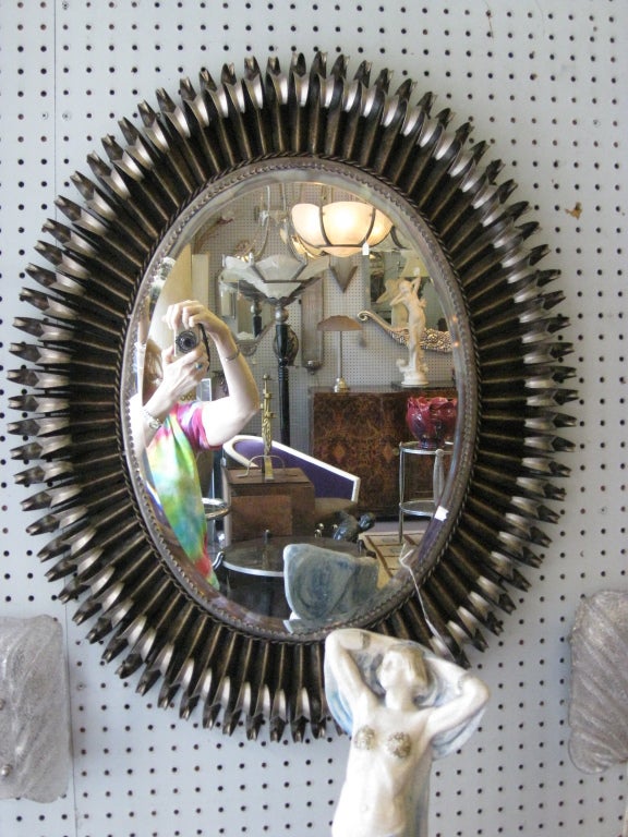 Mid century two tone oval soleil mirror - horizontal or vertical 1