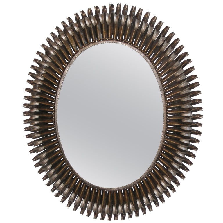 Mid century two tone oval soleil mirror - horizontal or vertical