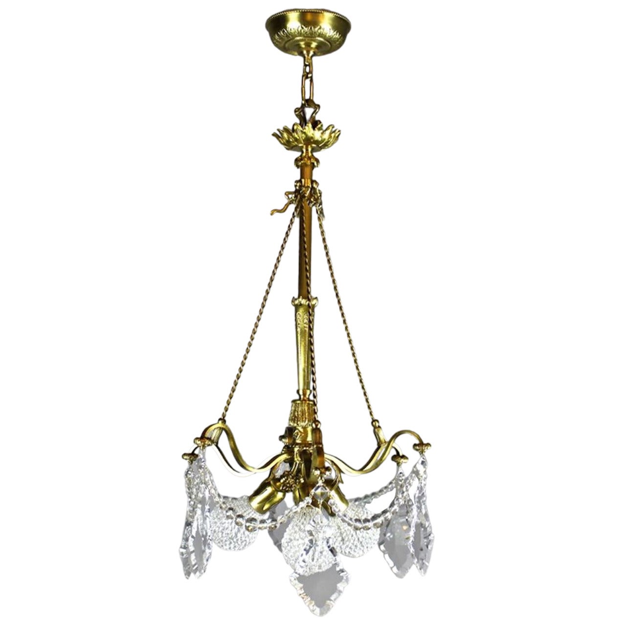 Three-Light Cut-Crystal Rococo Basket Fixture Attributed to E. F. Caldwell For Sale