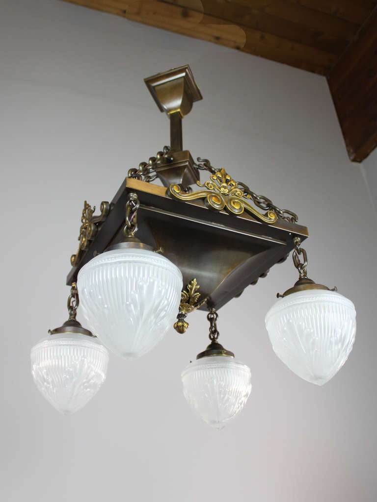 American Edwardian, Arts & Crafts Light Fixture, Four-Light For Sale