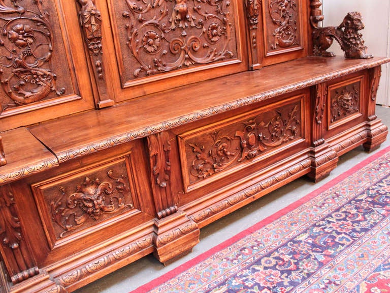 19th Century Carved Figural Entry-Way Bench