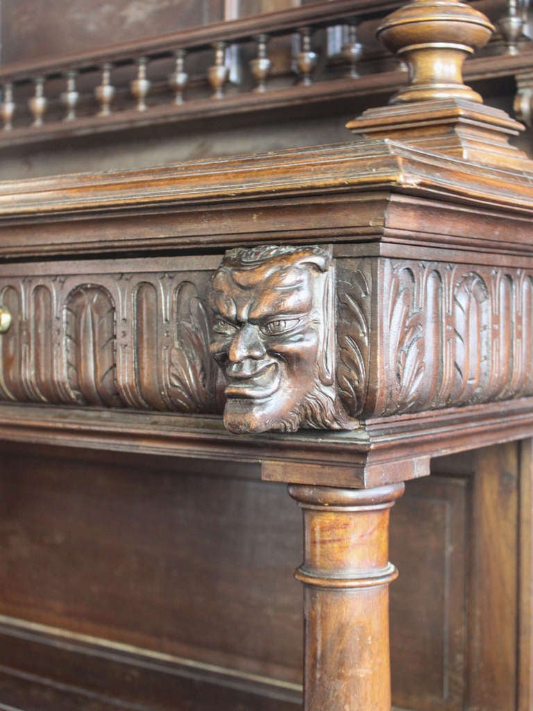 Carved Walnut Figural Hutch For Sale 1