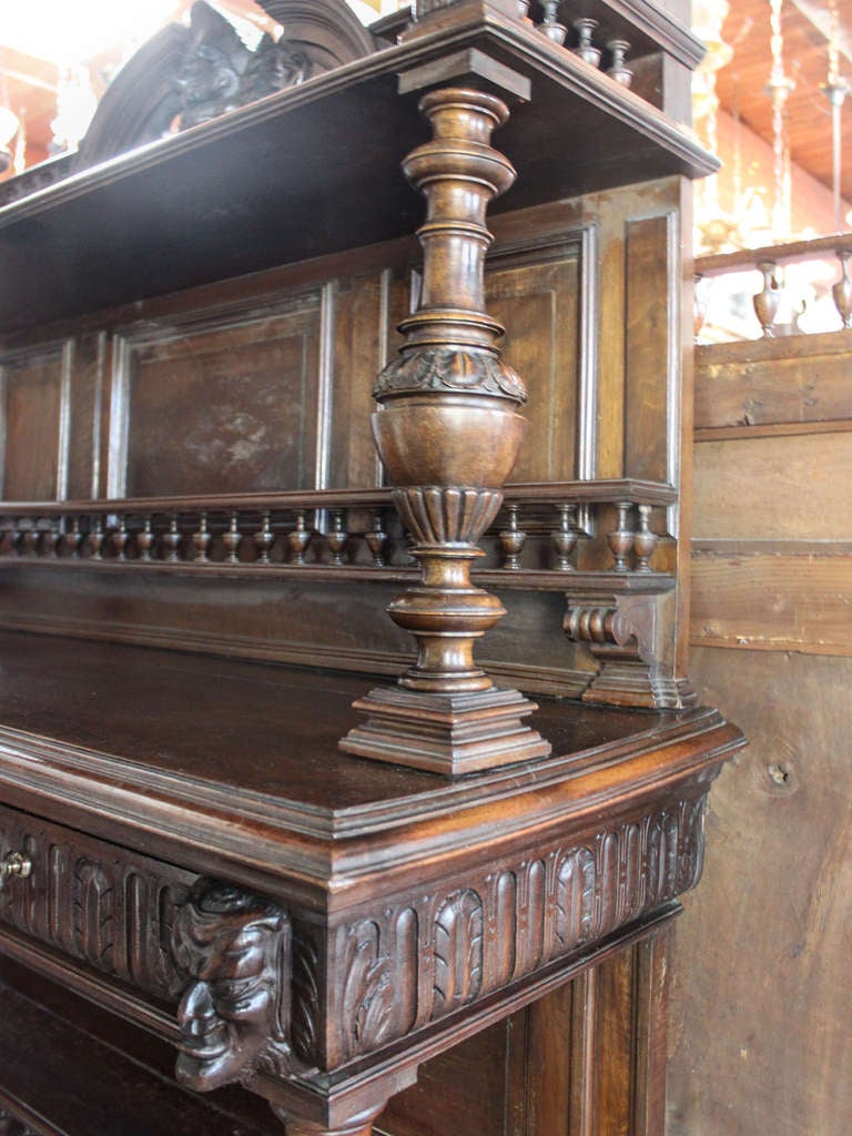 Carved Walnut Figural Hutch For Sale 2