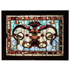 Antique Small Stained Glass Window Panel