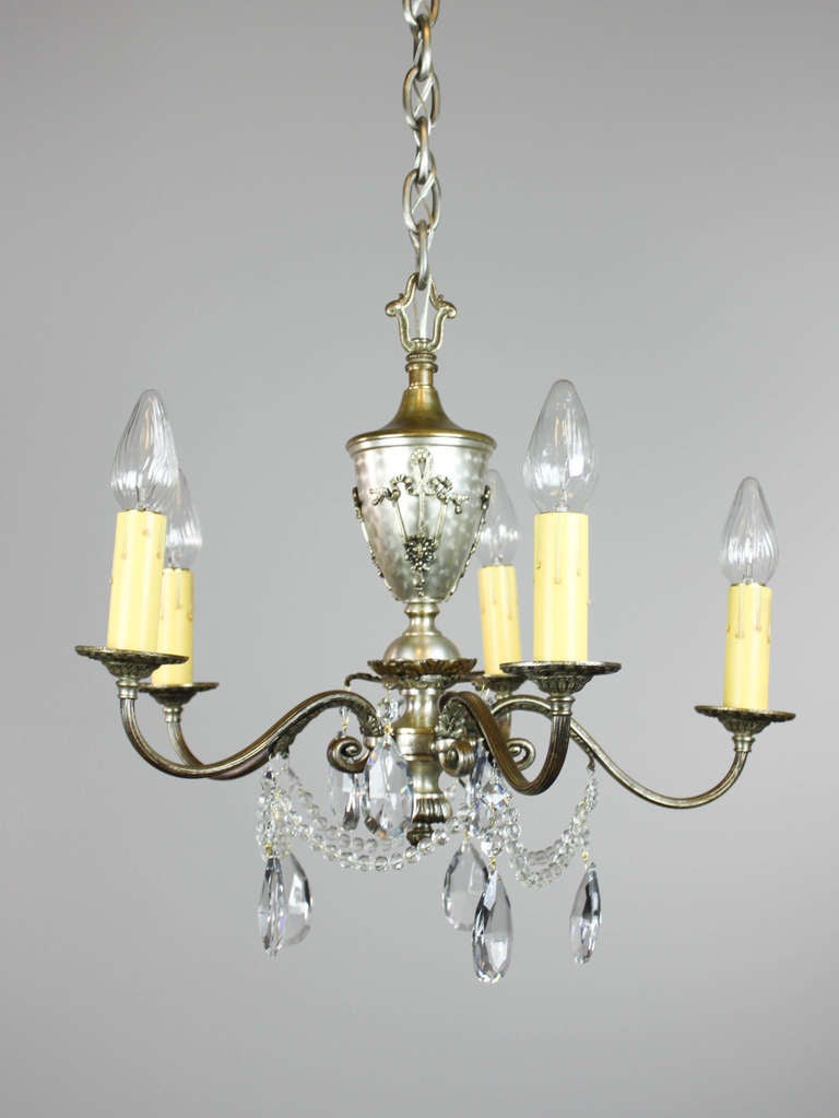 Arts and Crafts Colonial Revival Crystal Swag Chandelier, Five-Light For Sale
