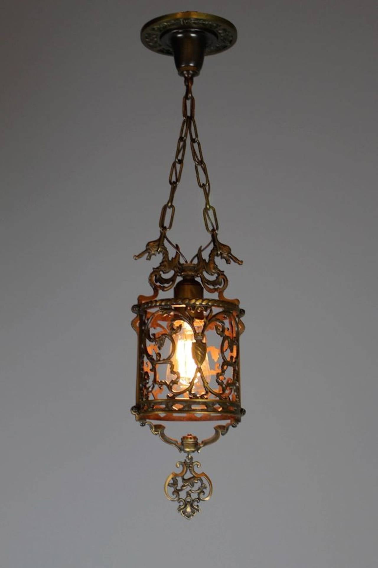 Spanish Colonial Spanish Style Colonial Revival Bronze Sea Horse Hall Lantern