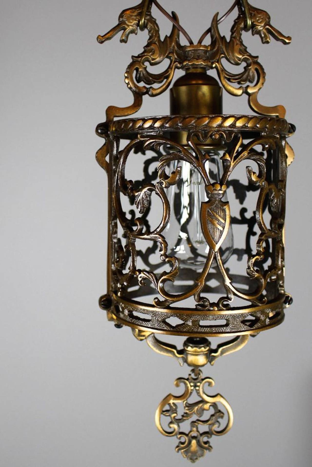 Spanish Style Colonial Revival Bronze Sea Horse Hall Lantern 2