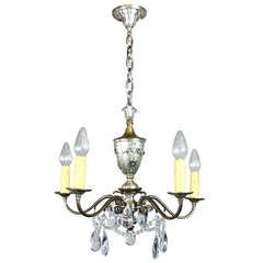 Antique Colonial Revival Crystal Swag Chandelier, Five-Light