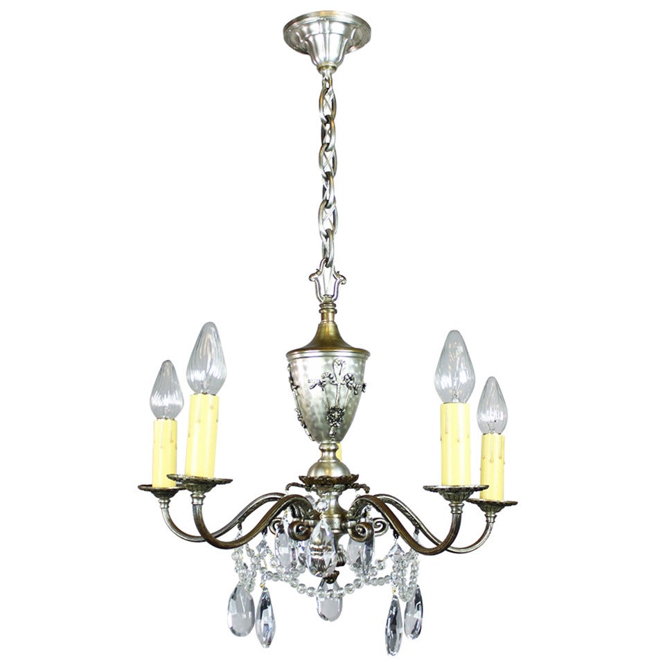 Colonial Revival Crystal Swag Chandelier, Five-Light For Sale