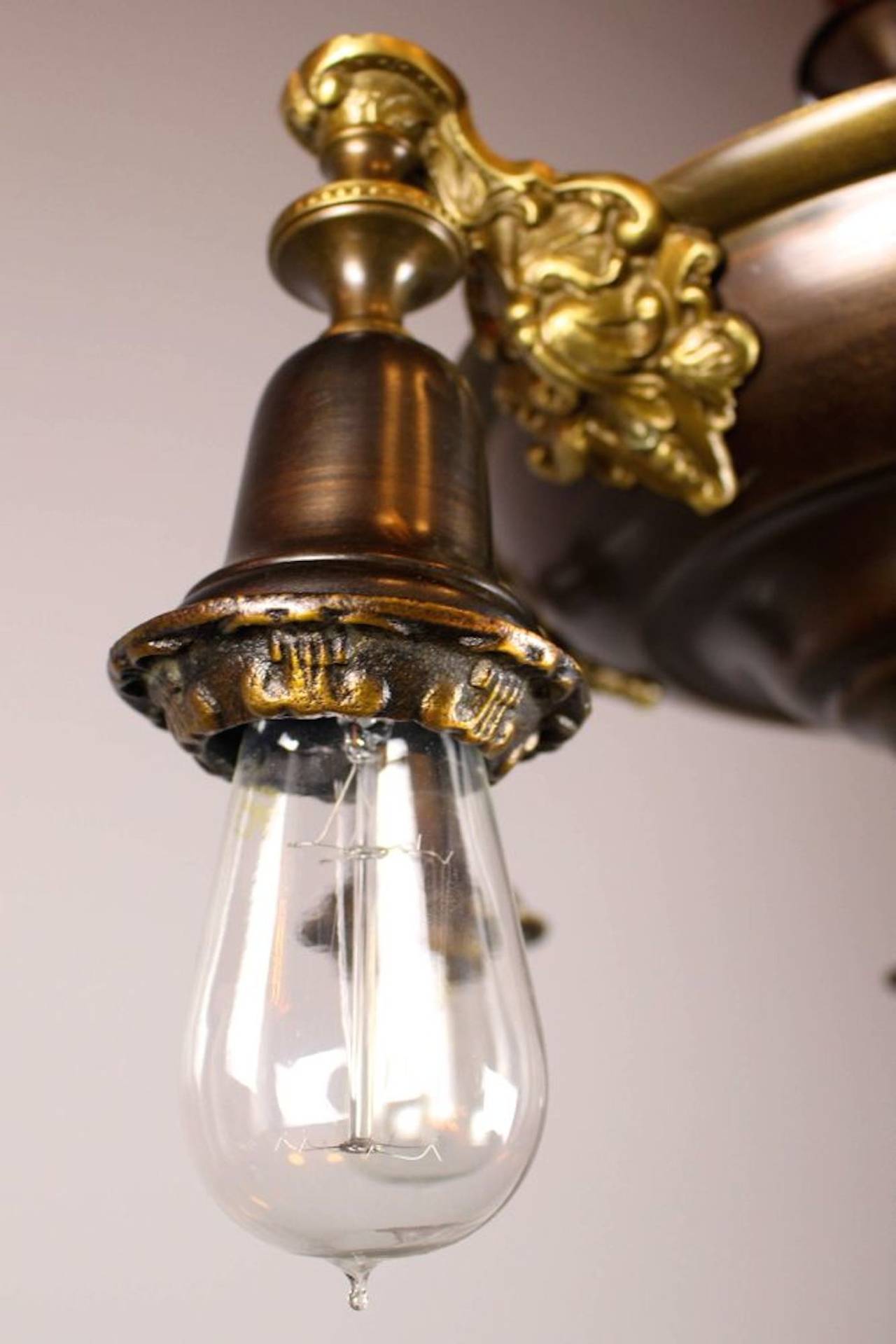 Two-Tone Edwardian Five-Light Pan Fixture with Bare Bulbs 2