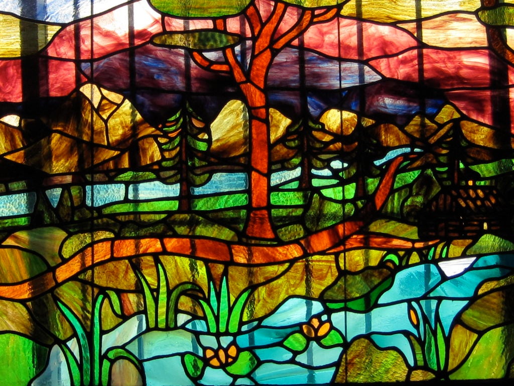 Arts and Crafts Scenic Stained Glass Window at 1stdibs