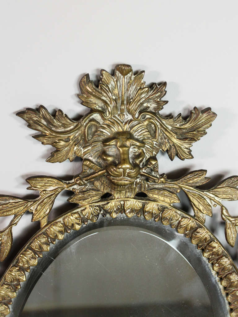 Pair of Brass Lion Sconces with Mirror In Excellent Condition In Vancouver, BC